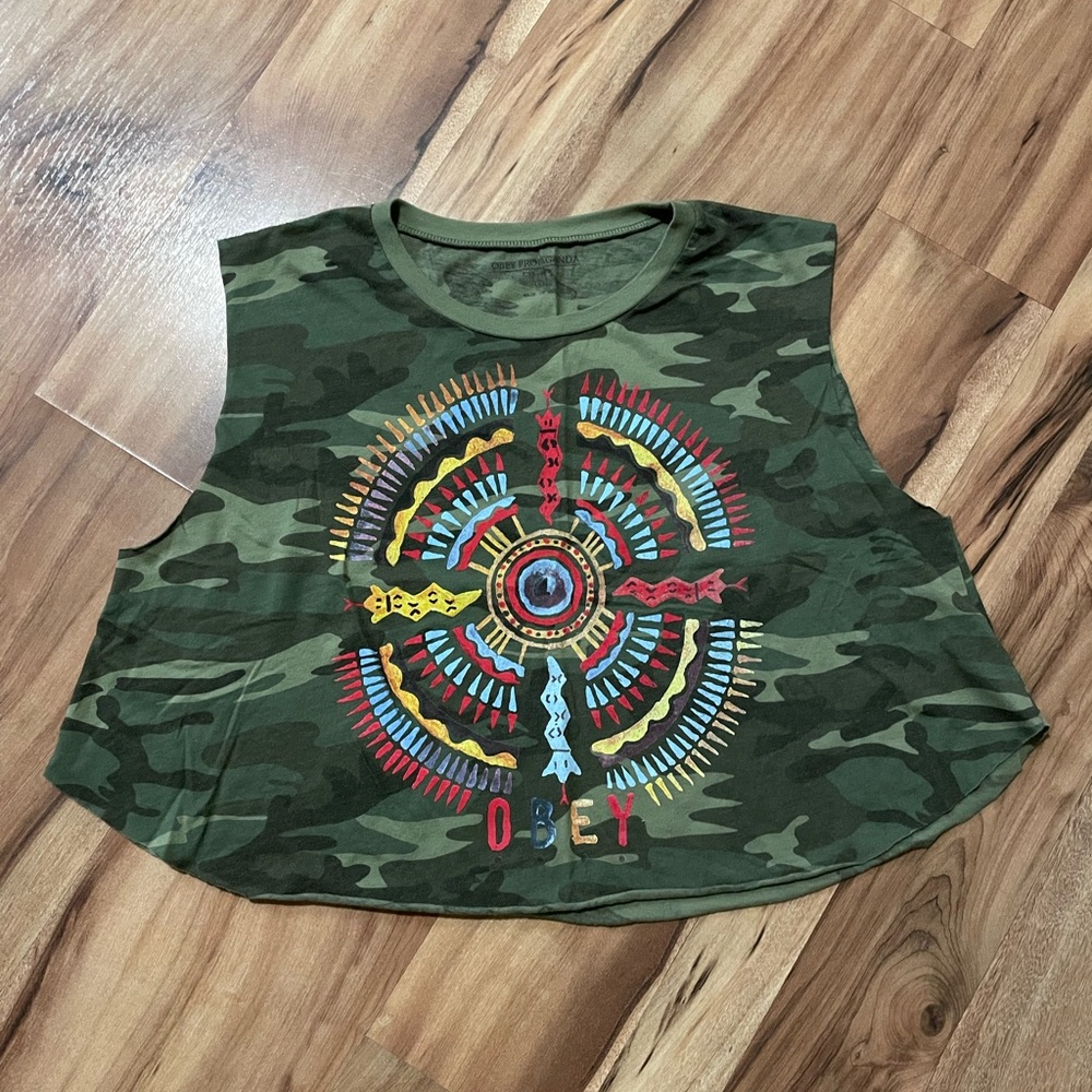 Obey Propaganda Green Army Camouflage OG Tribal Crop Top